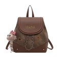 Sac à dos marron rétro pour femme avec imprimés d'ours et porte-clés ours peluche - Avec Pendentif / Marron