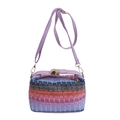 Bolso bandolera de paja tejida colorida con correa de cuero púrpura y hebilla dorada - Morado