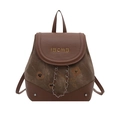 Mini brown canvas and leather backpack with gold embroidery and silver chain details - Without Pendant / Brown