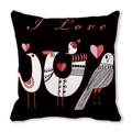 Happy Valentine's Day black pillowcase with white birds and I Love You heart print - Three Birds Heart Style (17)