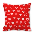 Square red Valentines pillowcase with various white heart patterns on peach skin fabric - Multi-style Hand-drawn Hearts (21)