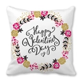 Peach skin pillow cover with Happy Valentine's Day floral wreath and heart design - 45x45cm / Pink Yellow Small Flower Wreath Style (14)