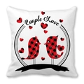 Couple Love pillowcase featuring red buffalo plaid birds and hearts on white fabric - Couple Love Plaid Dual Birds Style