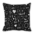 Black heart peach skin pillowcase with white hand-drawn romantic graffiti and symbols - Black White Romantic Graffiti (21)