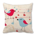 Quadratischer Kissenbezug aus Pfirsichhaut mit Liebesvögeln und Herzmotiv zum Valentinstag - 45x45 cm / Cream Heart Birds (16)