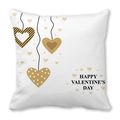 White peach skin pillowcase with golden heart prints and Happy Valentine's Day text - 45cmx45cm / Style 18 (Hanging Texture)