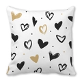 Federa quadrata bianca con motivi a cuore neri e dorati in stile graffiti minimalista - Stile punto cuore oro nero semplice moda (30)