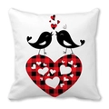 Valentine's Day heart pillowcase with black bird silhouettes and red plaid heart - Plaid Giant Heart Dual Birds Style