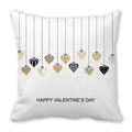 White peach skin pillowcase with hanging gold hearts and Happy Valentine's Day text - 45cmx45cm / Style 19 (Delicate Hanging)