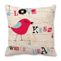 Beige Valentinstag Kissenbezug mit roten Vögeln, Herzen und Vintage-Stempeln - 45x45 cm / Vintage Cream Heart (17)
