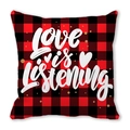 Red and black buffalo plaid LOVE IS LISTENING heart pattern square pillow cover - Love Is Listening Style (24)