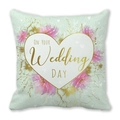 Pink peach skin pillowcase with floral watercolor design and wedding theme text - Wedding Mint Green Heart (30)