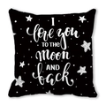 Square black peach skin pillowcase with I love you to the moon and back text - Moon and Back Confession Style (2)
