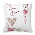 Weißer Kissenbezug mit Herz-Blumen-Motiv One I Love für Valentinstag Deko - Rot Rosa Kunst Schleife Herz (20) / 45x45cm