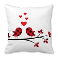 Square peach skin pillowcase with red buffalo plaid birds and heart pattern - Plaid Bird And Leaves Style