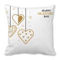 Peach skin Valentine's Day pillow cover with golden hanging hearts and Happy Day text - 45cmx45cm / Style 20 (White Gold Heart)