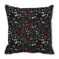 Black peach skin pillowcase with romantic heart and teddy bear graffiti pattern - Black Red Yellow White Graffiti (23)