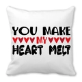 White microfiber pillowcase featuring You Make My Heart Melt text and red hearts - My Heart Melt Melting Script Style