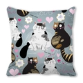 Pfirsichhaut Kissenhülle mit süßen Cartoon-Katzen und rosa Herzen auf grauem Grund - 45x45 cm / Gray Meow Cats (19)