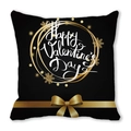 Happy Valentine's Day square pillowcase with black background and golden wreath - Gold Ring Ribbon Style (4)
