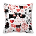 Quadratischer Kissenbezug mit niedlichem Katzen- und Love-Print aus Pfirsichhaut - 45x45 cm / Black Cat Pink Heart (20)