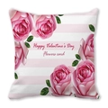 Funda de cojín con rosas rosas texto Happy Valentine's Day y diseño de rayas - Rosa Rosada con Patrón de Rayas (2)