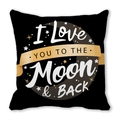 Black peach skin pillowcase with gold moon and stars 'I Love You' graphic print - Black Gold Moon Stars (26)