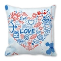 Blue grid throw pillow cover with hand-drawn red and blue heart doodles and love motifs - Light Blue Grid Graffiti Illustration Heart Style (29)