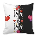 Square peach skin pillowcase featuring black and white contrast with red hearts and love text - Black and White Photo Contrast Style (6)