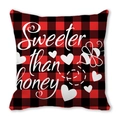 Rood geruit kussenhoesje met witte Sweeter than honey opdruk en bijenmotief ontwerp - 45x45cm / Rood Zwart Geblokte Sweeter Than Honey Stijl (27)
