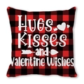 Valentijnsdag kussenhoes met rood zwart ruitpatroon en Hugs Kisses and Wishes tekst - 45x45cm / Rood Zwart Geblokte Hugs Kisses Stijl (28)