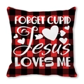 Rood en zwart geblokte kussensloop Jesus Loves Me met witte hartprint voor Valentijnsdag - 45x45cm / Rood Zwart Geblokte Jesus Loves Me Stijl (29)