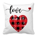 Housse de coussin LOVE blanche avec cœurs à carreaux rouges pour décor de Saint-Valentin - love Manuscrit Artistique avec Double Cœurs à Carreaux (7)