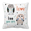 Weißer Kissenbezug mit süßer Eulen-Illustration und dekorativem Love-Schriftzug - 45x45 cm / White Owl Design (22)