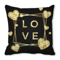 Square black peach skin pillowcase with gold glitter LOVE text and heart patterns - Gold LOVE Geometric Frame Style (7)