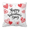 Valentine's Day square pillowcase with red hearts and black artistic font print - 45x45cm / Red Black Multiple Hearts Happy Valentine Style (21)