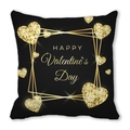 Happy Valentine's Day black and gold heart throw pillow cover in soft peach skin fabric - Gold Sequin Heart Ring Style (8)