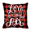 Red buffalo plaid pillowcase featuring white Love is in the Air text design - Red Black Plaid LOVE Print Style (1)