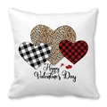 Weiße quadratische Kissenhülle zum Valentinstag mit Herzen in Leoparden- und Karomuster - Patchwork Karo Leopard Herz (6) / 45x45cm