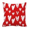 Square red cushion cover with white heart patterns in soft peach skin fabric - Red Background Hand-drawn White Heart Holiday Style (27)