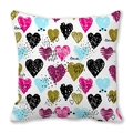 Modern white square pillowcase with colorful heart patterns and love handwriting - Rose Red Blue Gold Hand-drawn Graffiti Heart Style (29)