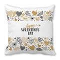 White peach skin pillowcase with black and gold Happy Valentine's Day heart design - 45cmx45cm / Style 26 (Black Gold Wish)