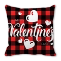 Red and black buffalo plaid Valentine's Day pillow case with white heart prints - Red Black Plaid Happy Valentine's Day Heart Style (2)