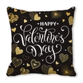 Μαύρη και χρυσή θήκη μαξιλαριού Happy Valentine's Day με σχέδιο καρδιάς και χρυσό - Happy Valentine's Day Στυλ Μαύρο Χρυσό (3)