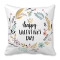 Peach skin pillowcase featuring Happy Valentine's Day text and a floral wreath - 45x45cm / Hand Drawn Colorful Flower Crown Greeting Style (24)