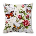Kissenbezug aus Pfirsichhaut mit roten Rosen, Schmetterlingen und Vintage-Schrift - 45x45 cm / Vintage Birds & Flowers (26)