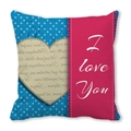 Funda de cojín para San Valentín con lunares azules y estampado rosa 'I love You' - Patrón de Corazones de Lunares (8) / 45x45cm