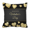Black peach skin pillowcase with golden glitter hearts and Happy Valentine's Day text - Gold Glitter Big Heart Style (11)
