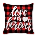 Red and black buffalo plaid pillow cover featuring white LOVE is forever print and hearts - Red Black Plaid Love is Forever Artistic Style (4)