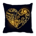 Square black pillowcase with a brilliant golden heart pattern in scrollwork style - Brilliant Black Gold Heart Style (5)